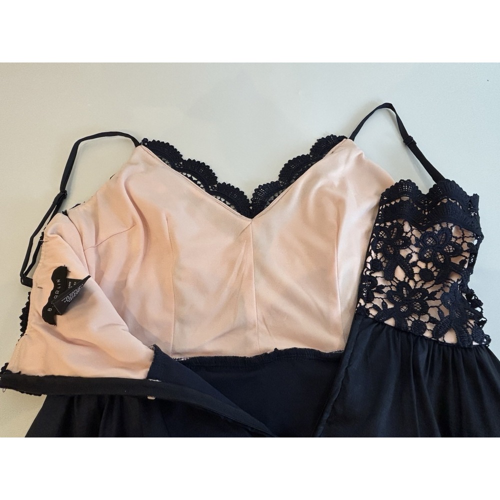 B‎ Darlin Juniors Formal Babydoll Hi Low Mini Dress 5/6 Navy Pink Lace Y2K Grad - Picture 8 of 11